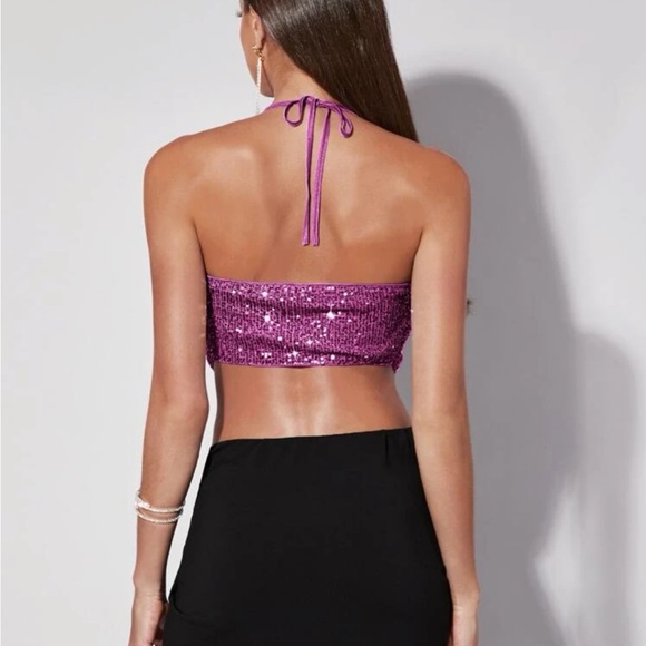 Purple Tie backless sequin halter top - Picture 3 of 4